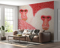 Snow Monkey Polka Dot Portrait Wall Mural