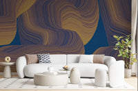 Sweeping Golden Curves on Navy Texture Wall Mural