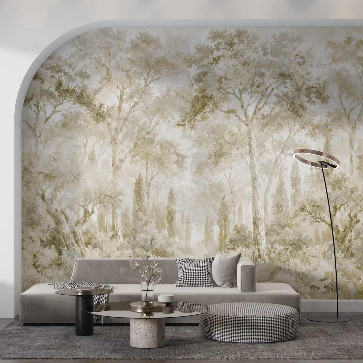 Oatmeal Mist Tuscan Forest Path Wall Mural Wall Mural