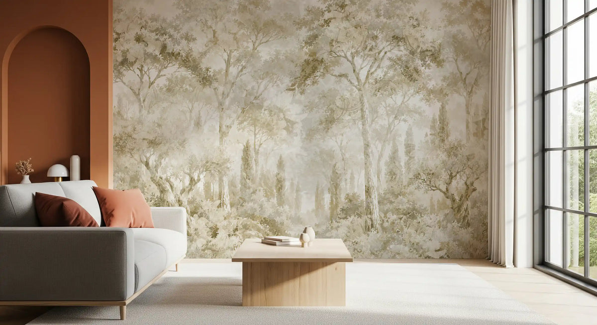 Oatmeal Mist Tuscan Forest Path Wall Mural Wall Mural