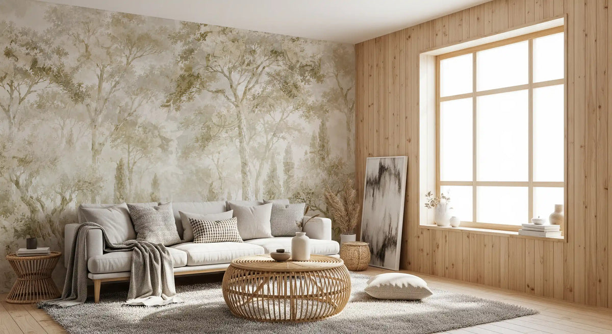 Oatmeal Mist Tuscan Forest Path Wall Mural Wall Mural