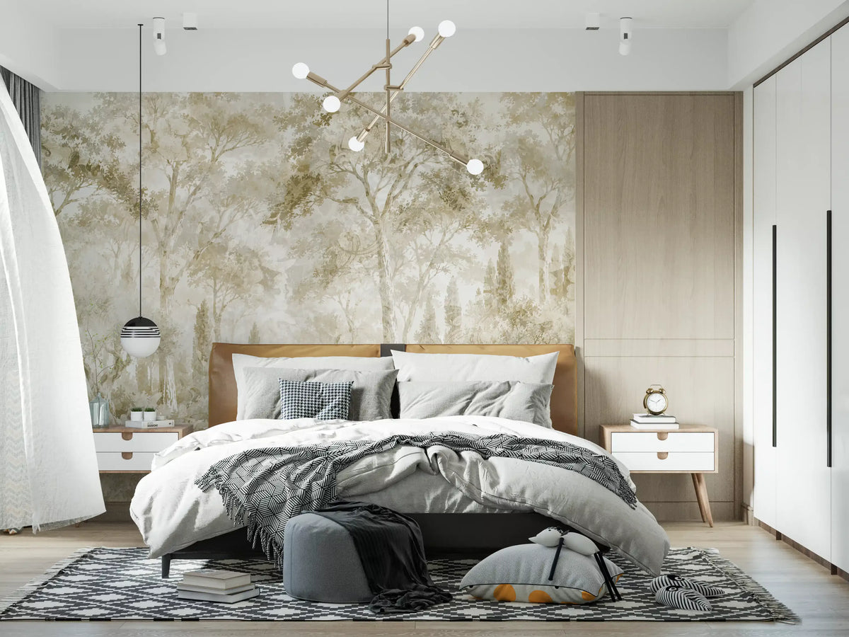 Oatmeal Mist Tuscan Forest Path Wall Mural Wall Mural