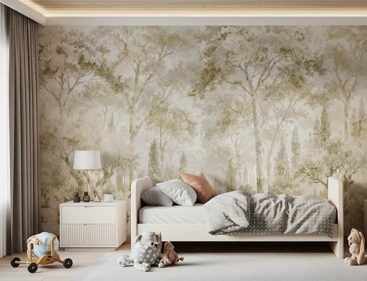 Oatmeal Mist Tuscan Forest Path Wall Mural Wall Mural