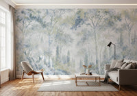 Misty Icy Blue Tuscan Forest Path wall mural Wall Mural
