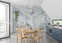 Misty Icy Blue Tuscan Forest Path wall mural Wall Mural