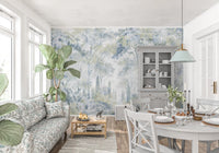 Misty Icy Blue Tuscan Forest Path wall mural Wall Mural