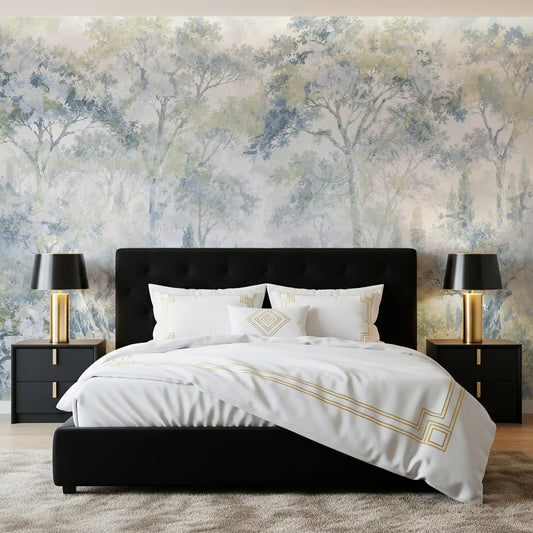 Misty Icy Blue Tuscan Forest Path wall mural Wall Mural