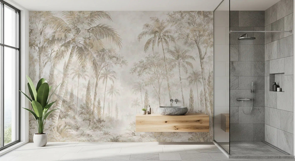 Oatmeal Mist Tropical Palm Path Wall Mural Wall Mural