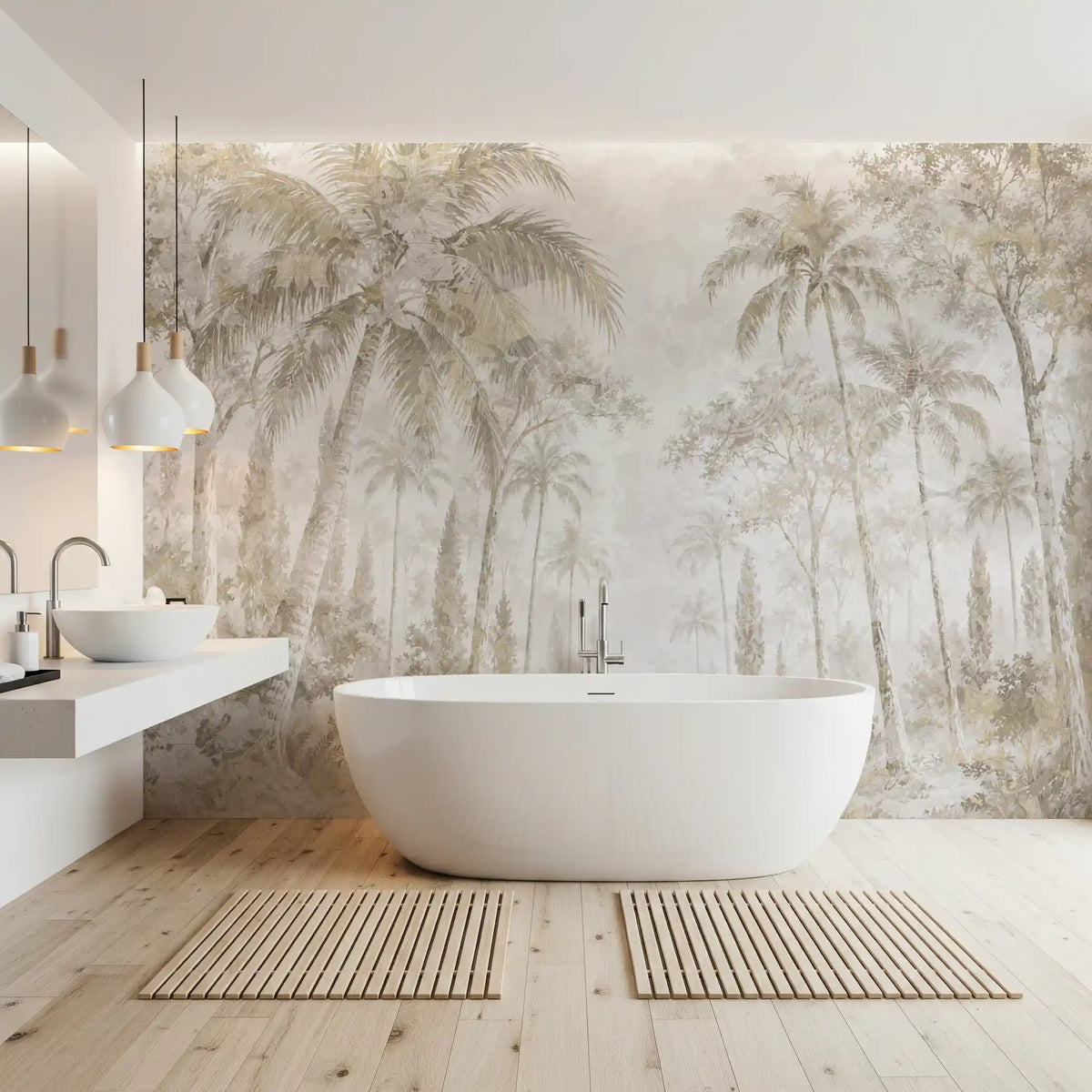 Oatmeal Mist Tropical Palm Path Wall Mural Wall Mural