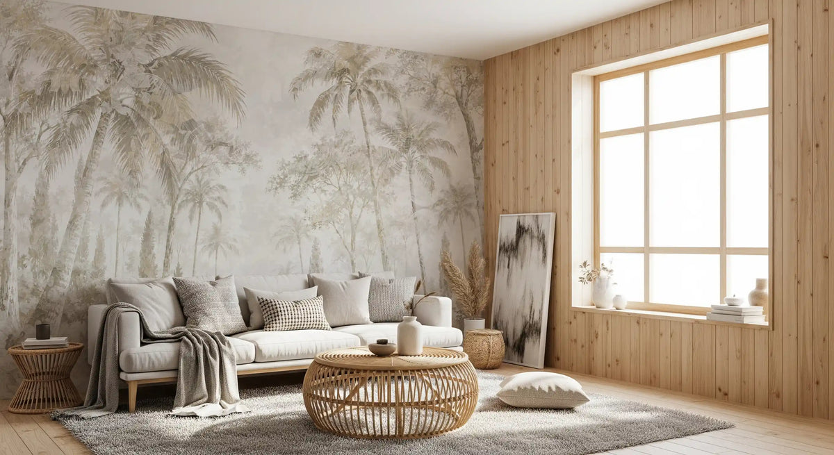 Oatmeal Mist Tropical Palm Path Wall Mural Wall Mural