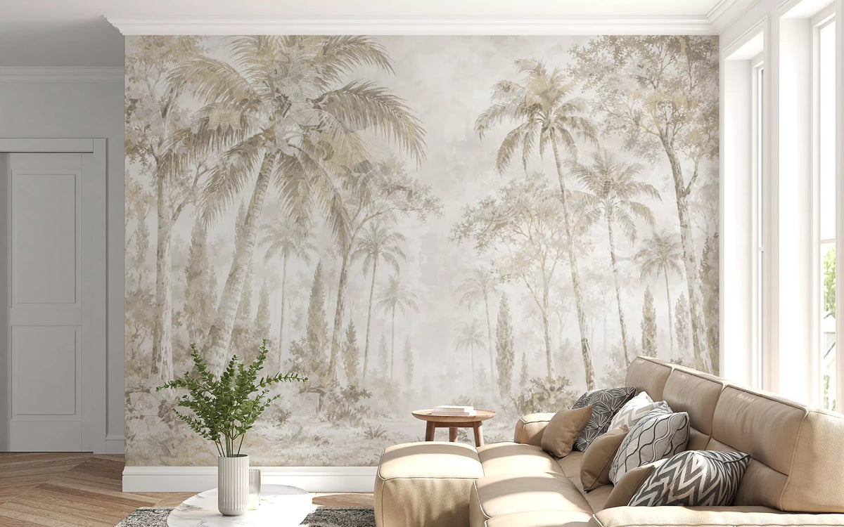 Oatmeal Mist Tropical Palm Path Wall Mural Wall Mural