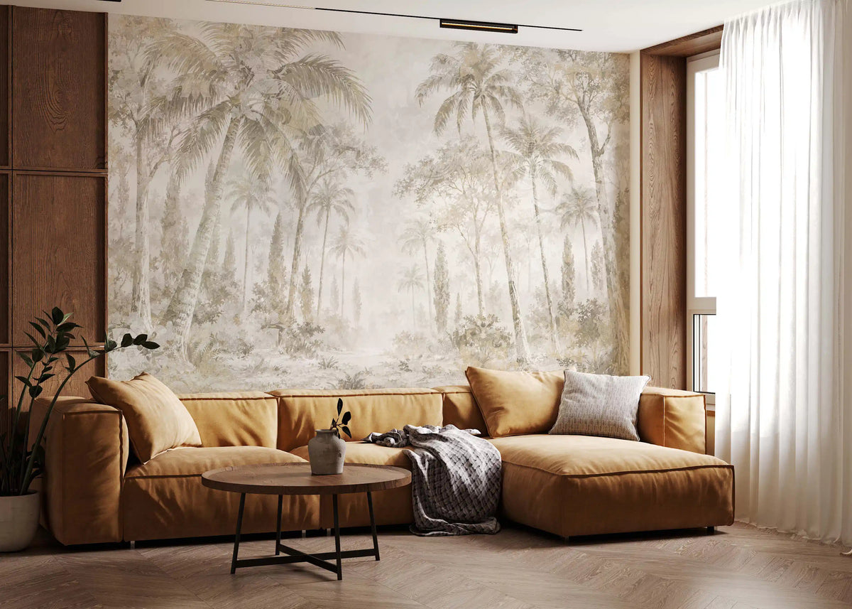 Oatmeal Mist Tropical Palm Path Wall Mural Wall Mural