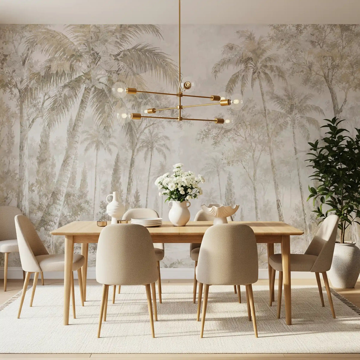 Oatmeal Mist Tropical Palm Path Wall Mural Wall Mural