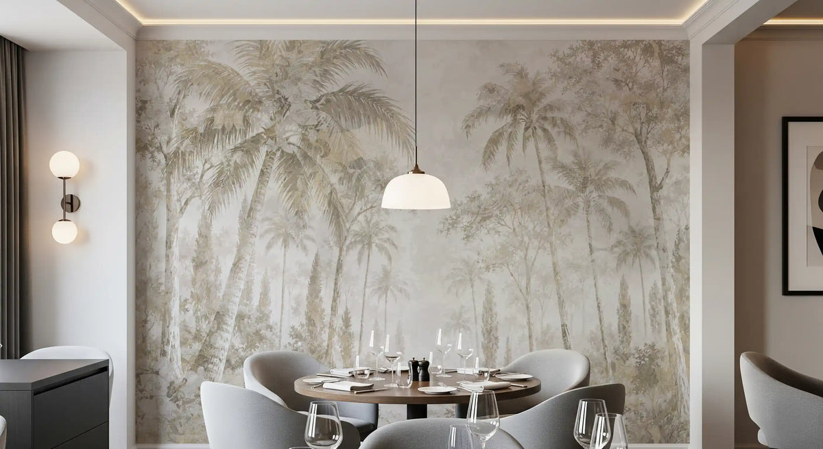 Oatmeal Mist Tropical Palm Path Wall Mural Wall Mural