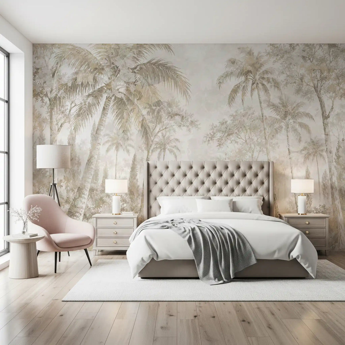 Oatmeal Mist Tropical Palm Path Wall Mural Wall Mural