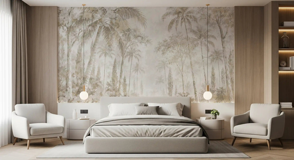 Oatmeal Mist Tropical Palm Path Wall Mural Wall Mural