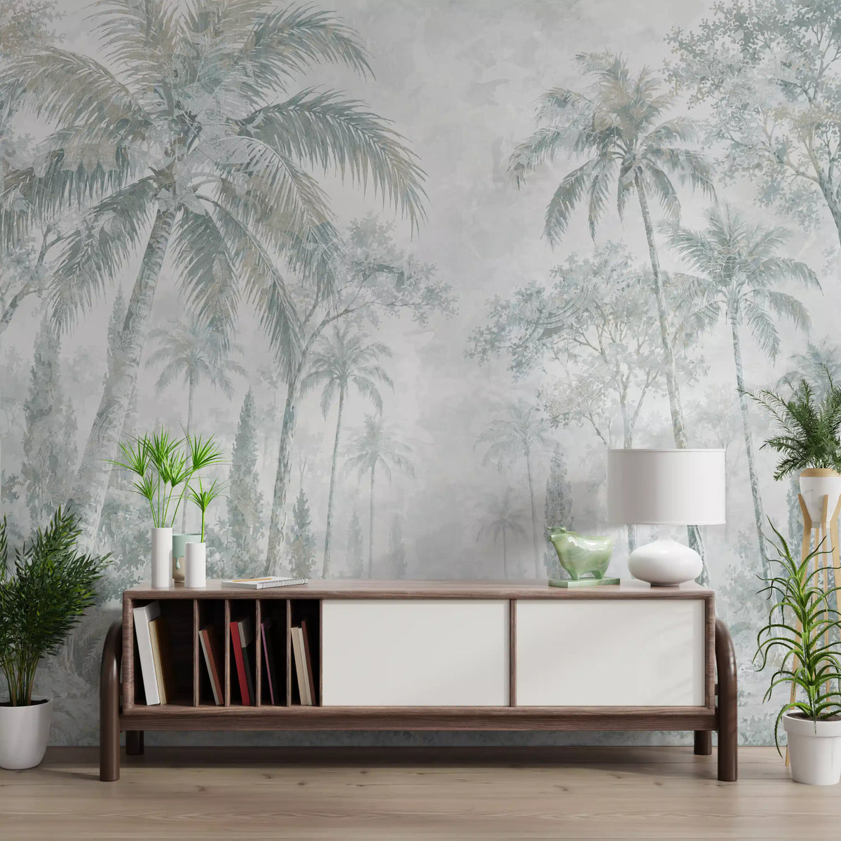 Misty Blue Jungle Path Wall Mural Wall Mural