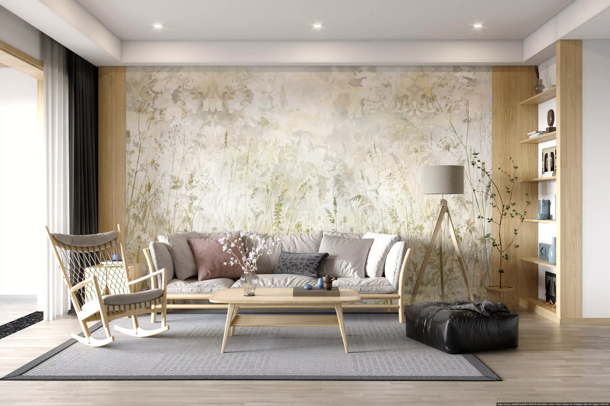 Botanical Damask Wildflower Meadow Wall Mural Wall Mural