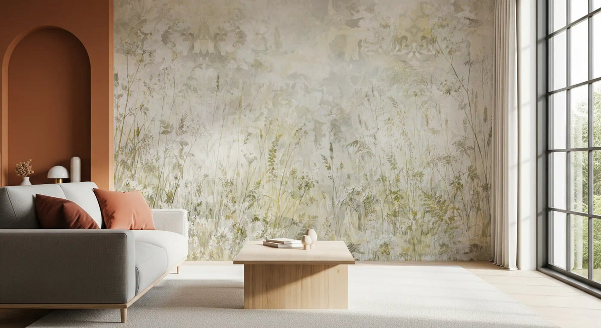 Botanical Damask Wildflower Meadow Wall Mural Wall Mural