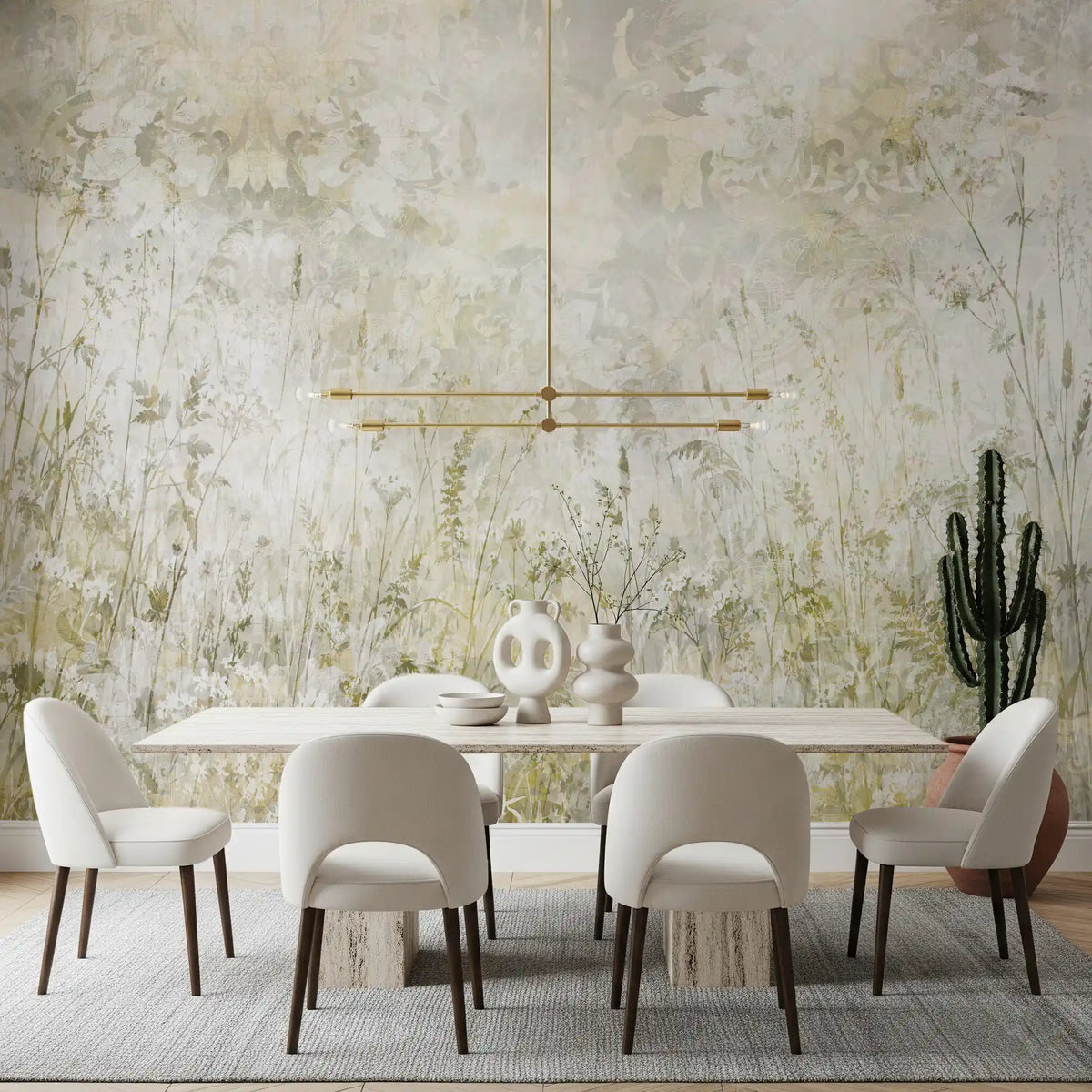 Botanical Damask Wildflower Meadow Wall Mural Wall Mural