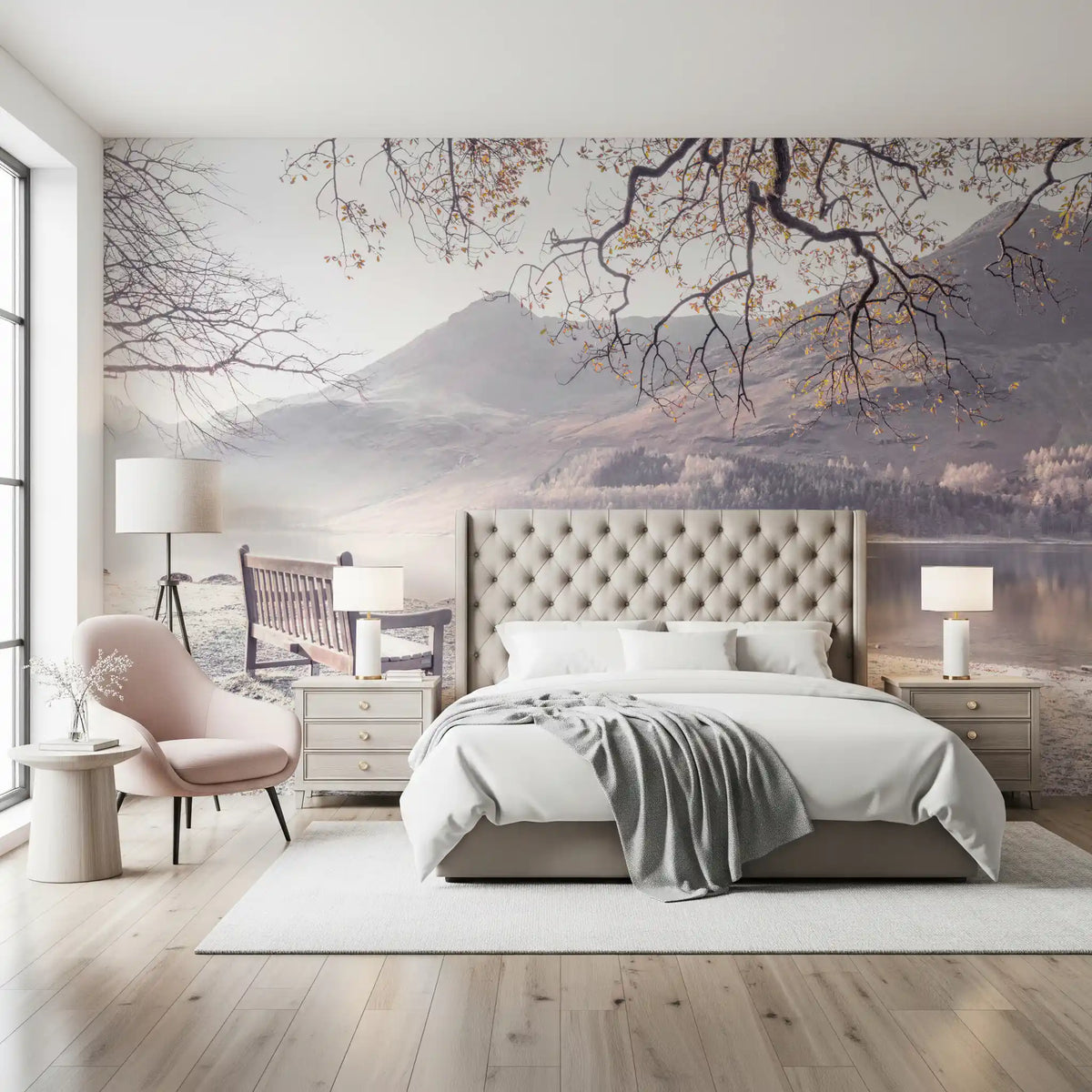 Misty Morning Mountain Vista Wall Mural