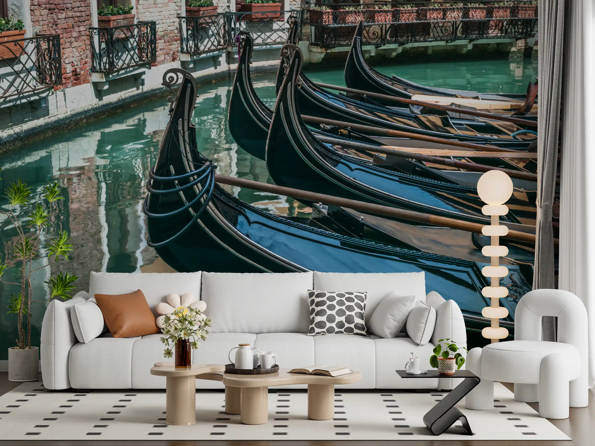 Reflective Canal Waters and Gondolas Wall Mural
