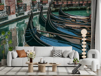 Reflective Canal Waters and Gondolas Wall Mural