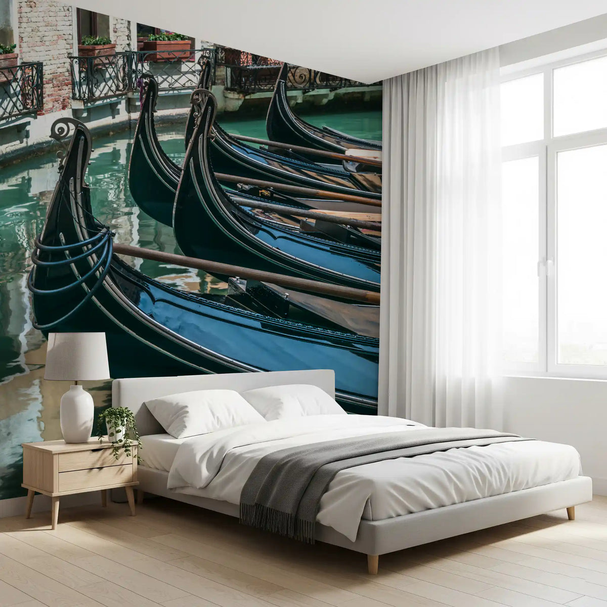 Reflective Canal Waters and Gondolas Wall Mural