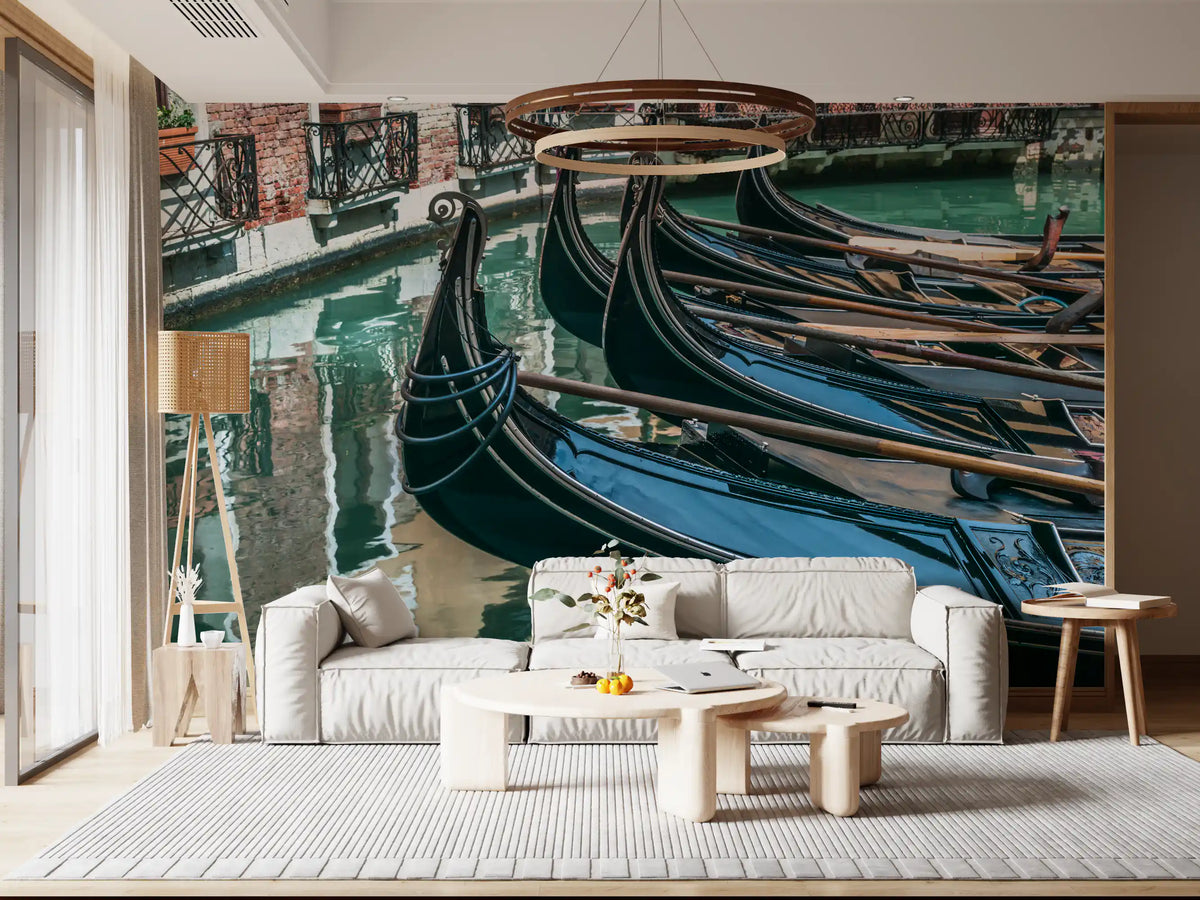Reflective Canal Waters and Gondolas Wall Mural