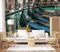 Reflective Canal Waters and Gondolas Wall Mural