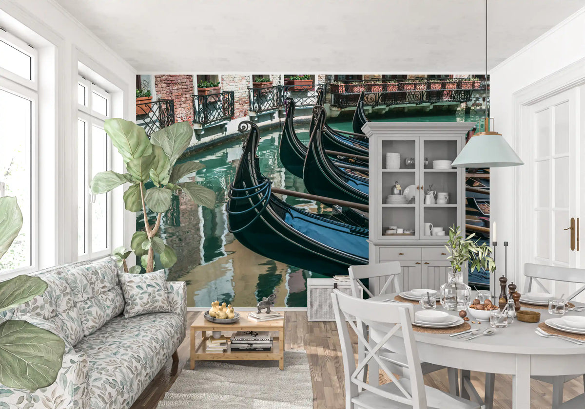 Reflective Canal Waters and Gondolas Wall Mural