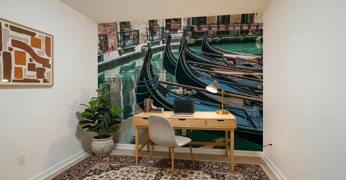 Reflective Canal Waters and Gondolas Wall Mural