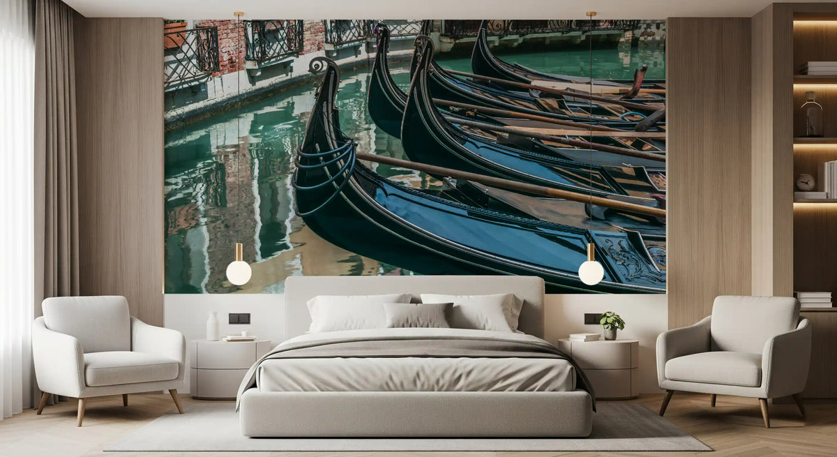 Reflective Canal Waters and Gondolas Wall Mural