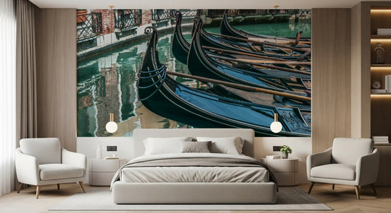 Reflective Canal Waters and Gondolas Wall Mural