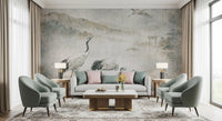 Serene Japanese Landscape & Crane Mural Wall Mural