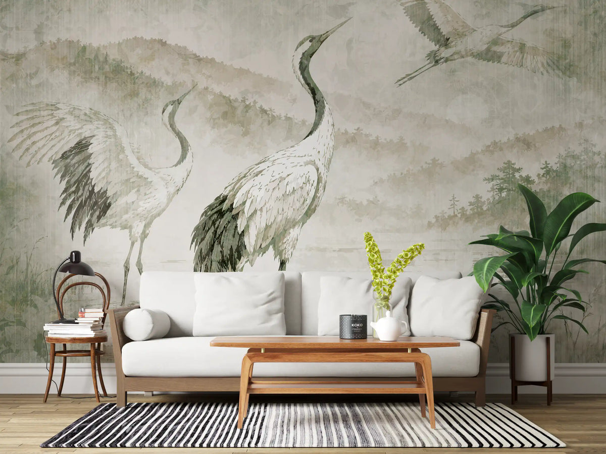 Nature's Fusion Japanese Cranes Mural Wall Mural