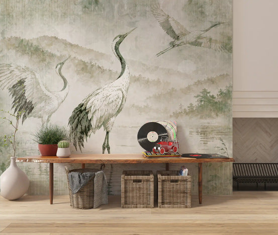 Nature's Fusion Japanese Cranes Mural Wall Mural