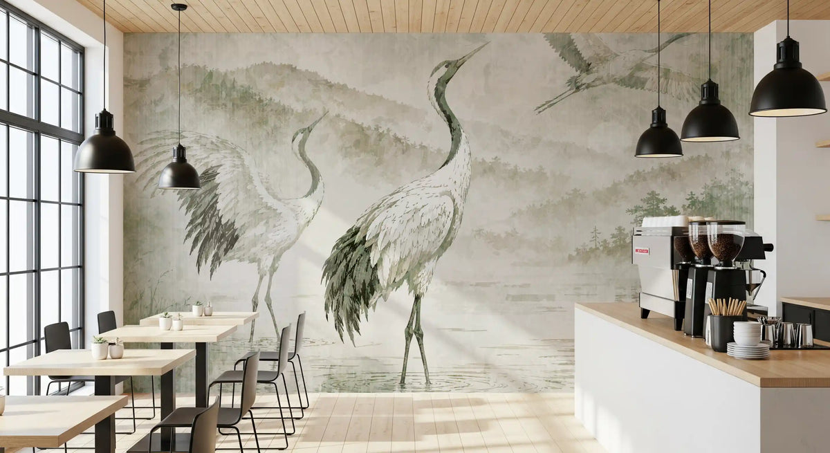 Nature's Fusion Japanese Cranes Mural Wall Mural