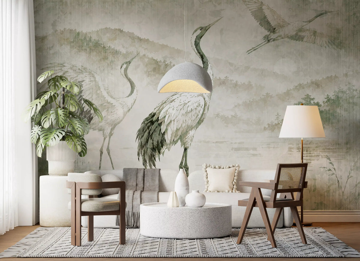 Nature's Fusion Japanese Cranes Mural Wall Mural
