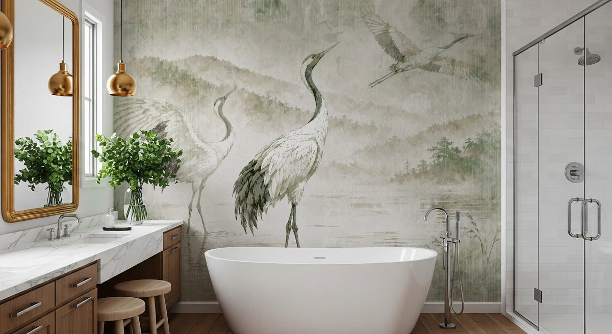 Nature's Fusion Japanese Cranes Mural Wall Mural