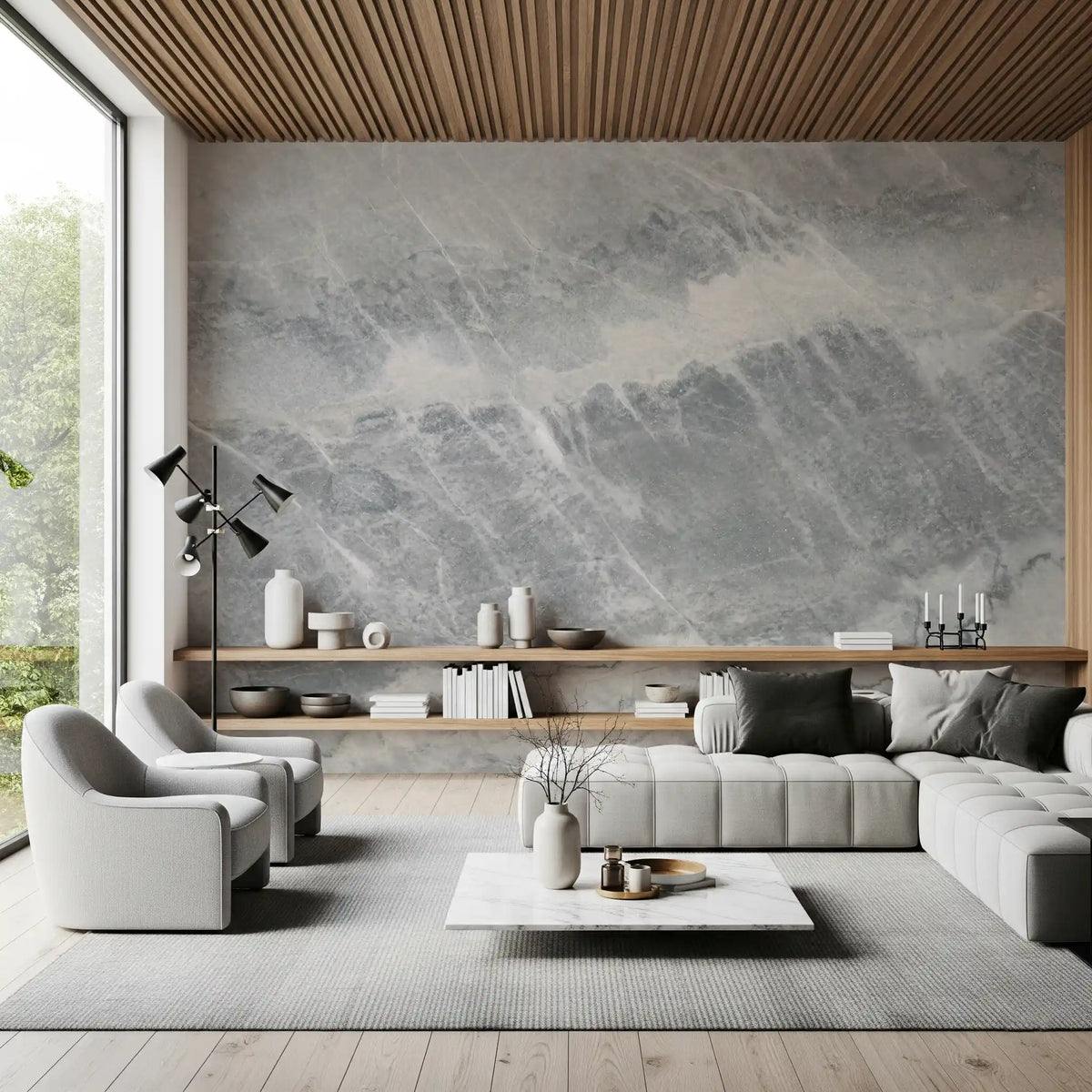 Ethereal Grey Marble Slab Wall Mural