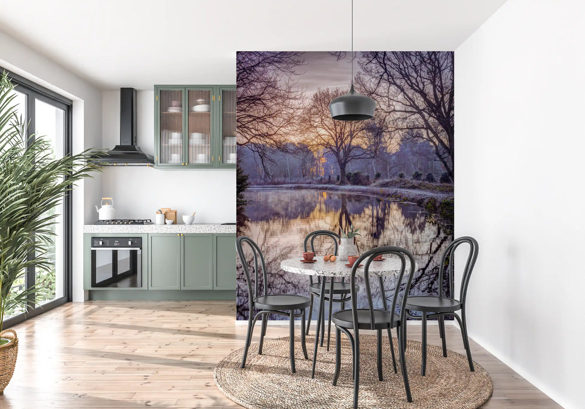 Golden Sunset Reflected in Still Woodland Waters Wall Mural