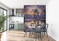 Golden Sunset Reflected in Still Woodland Waters Wall Mural