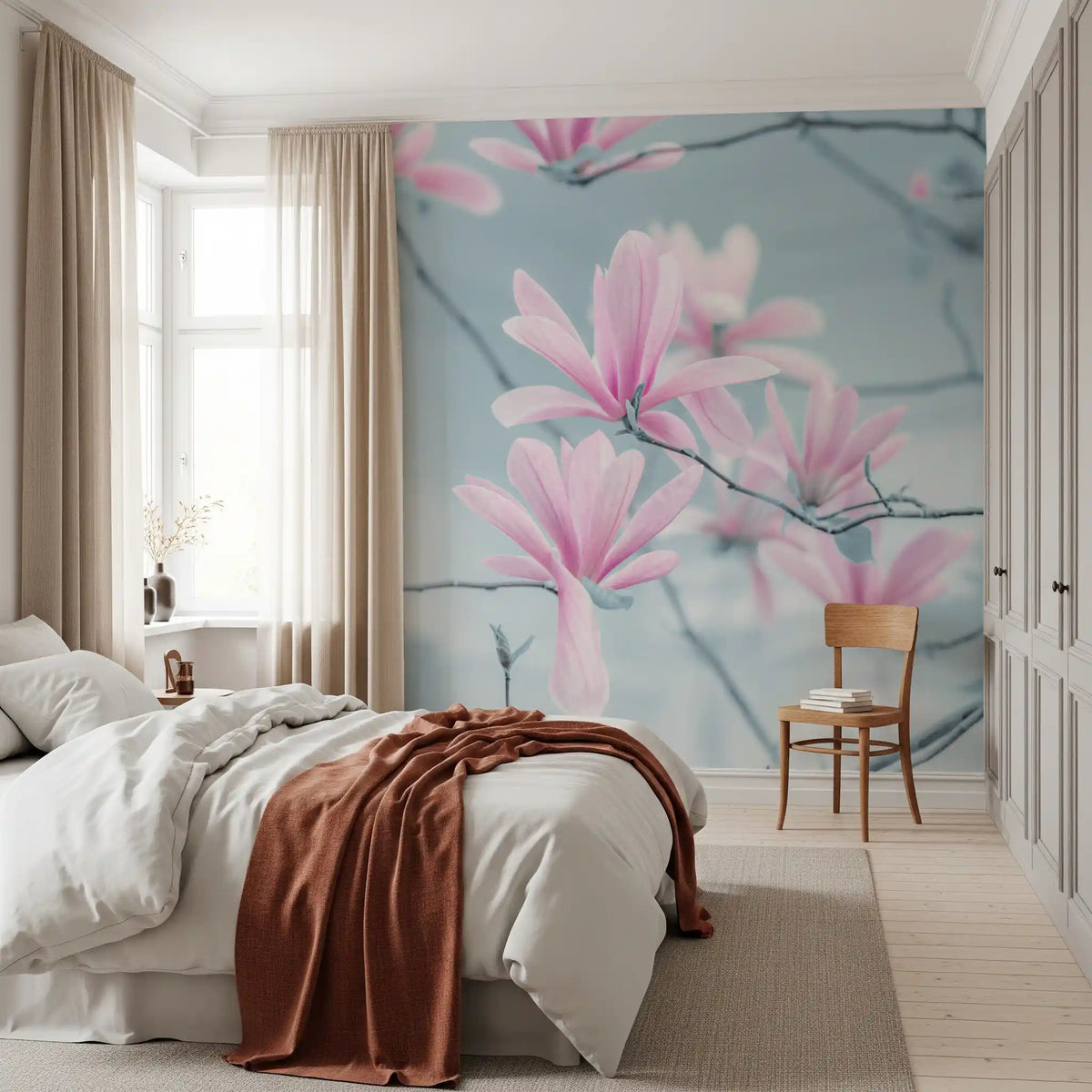 Minimalist Magnolia Branches Wall Mural
