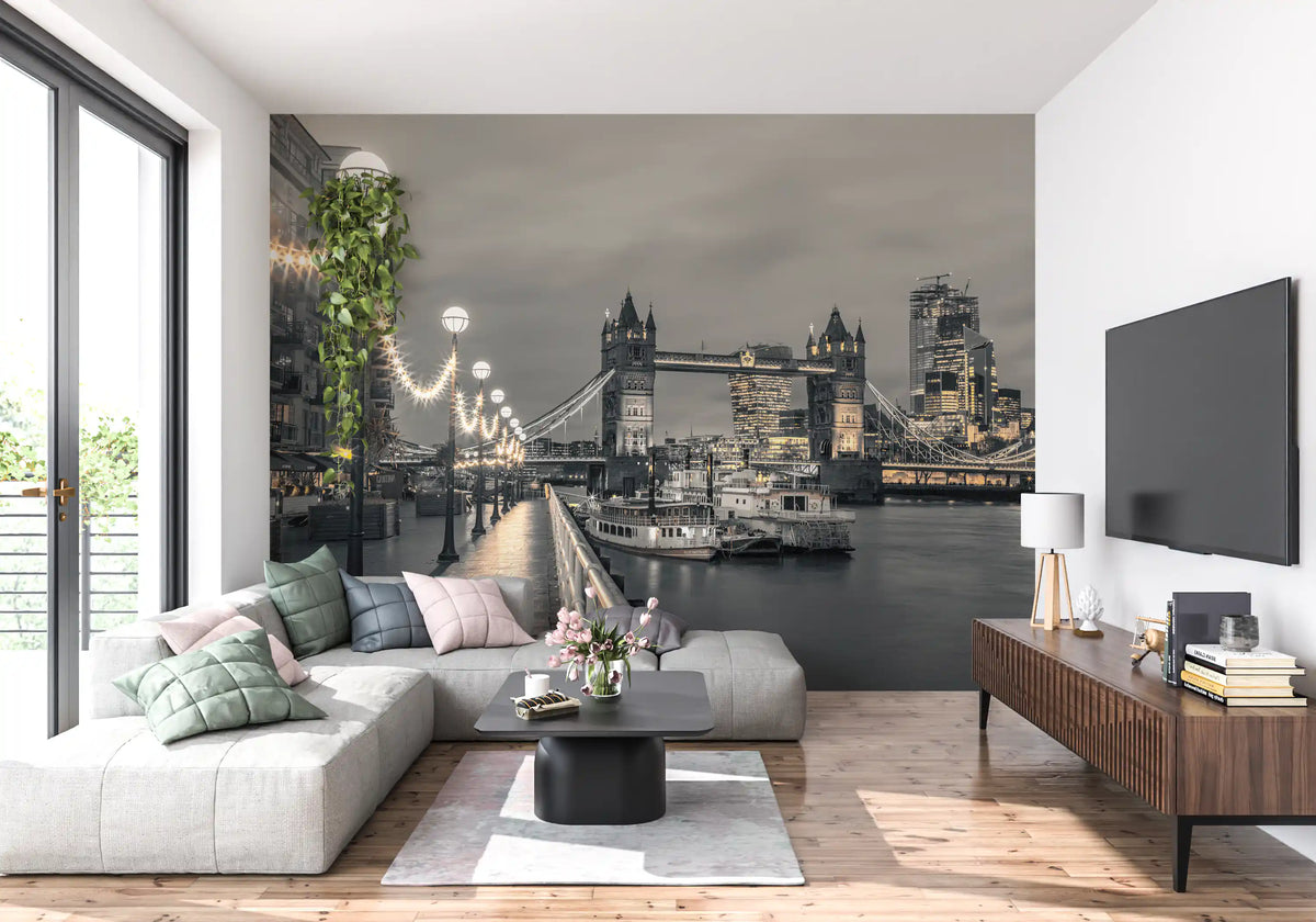 Metropolitan Riverside Evening Lights Wall Mural