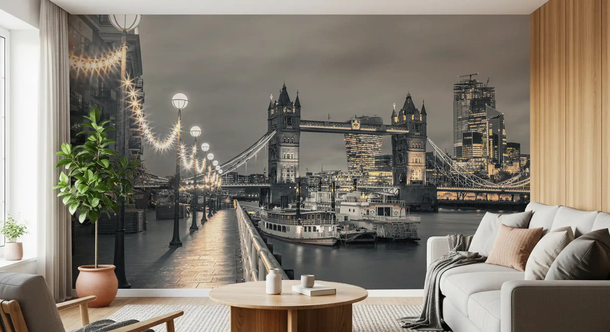 Metropolitan Riverside Evening Lights Wall Mural