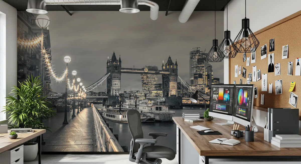 Metropolitan Riverside Evening Lights Wall Mural