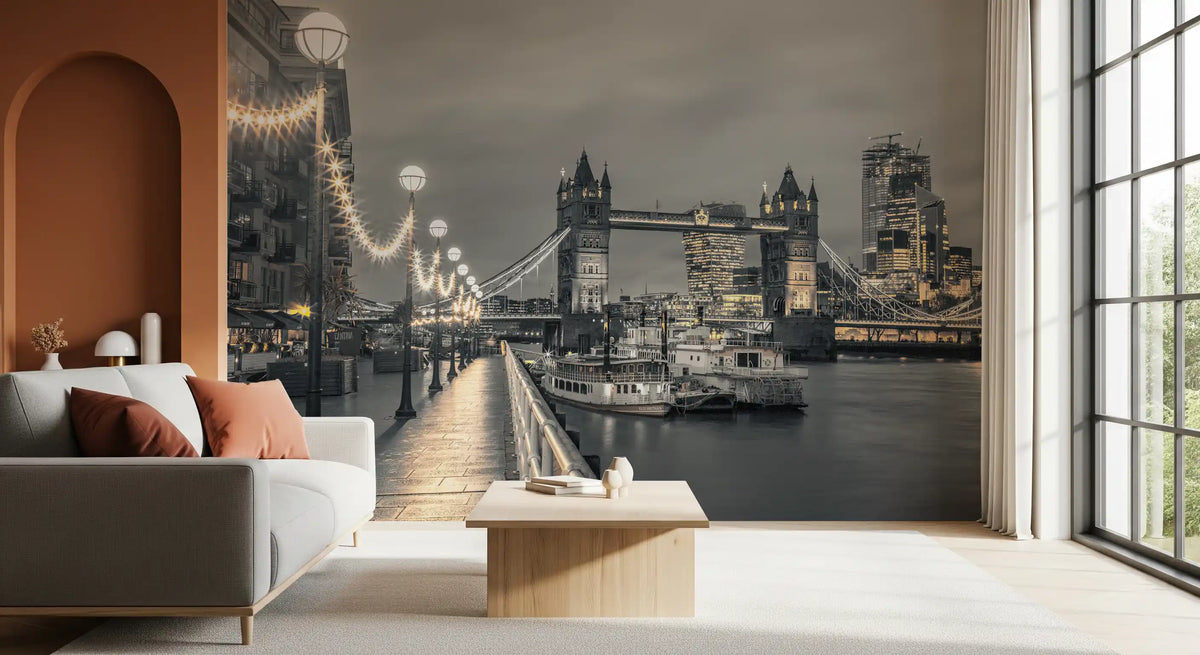 Metropolitan Riverside Evening Lights Wall Mural