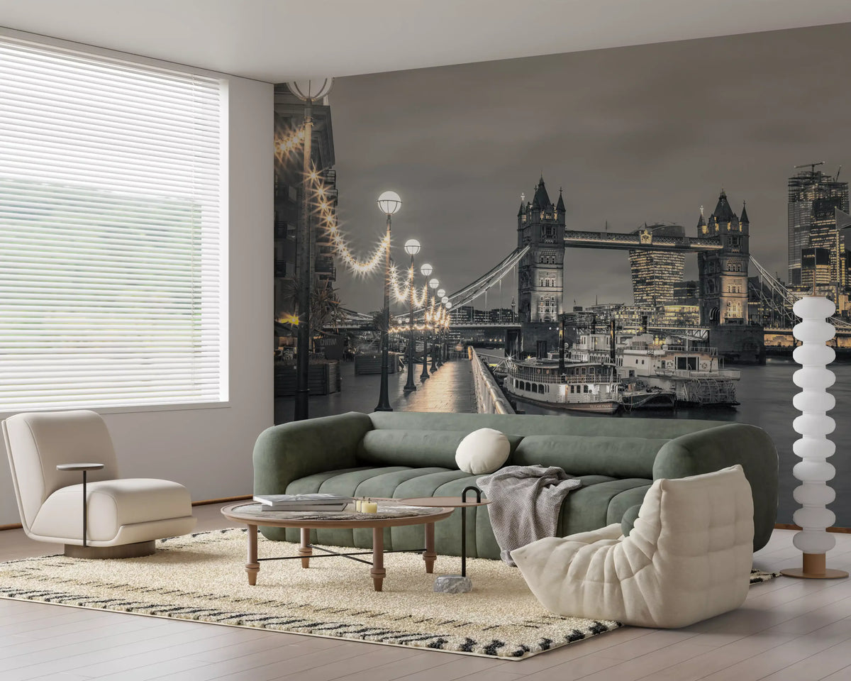 Metropolitan Riverside Evening Lights Wall Mural