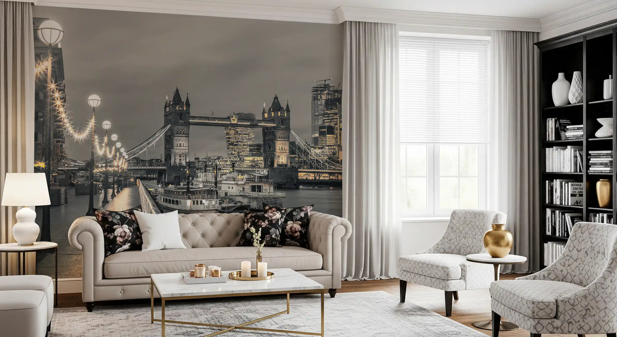 Metropolitan Riverside Evening Lights Wall Mural